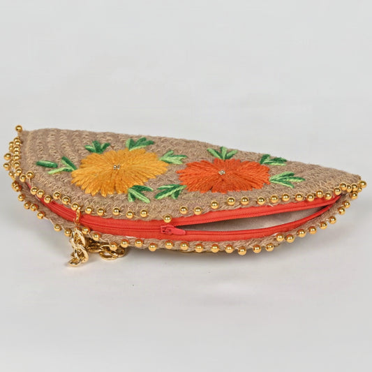 Artisanal Embroidered Jute Clutch