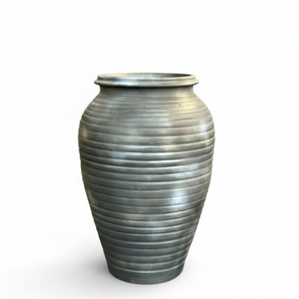 Glorious Kangra Terracotta Ribbed Sculptural Urn