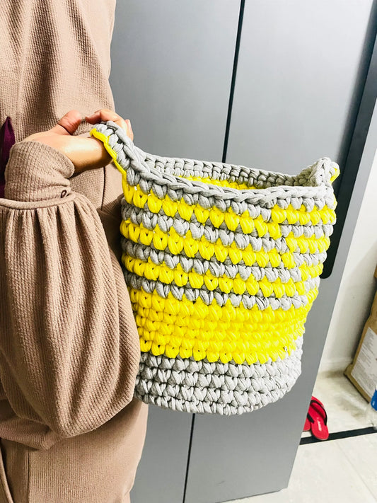 Vibrant Dual-Tone Knitted Storage Basket