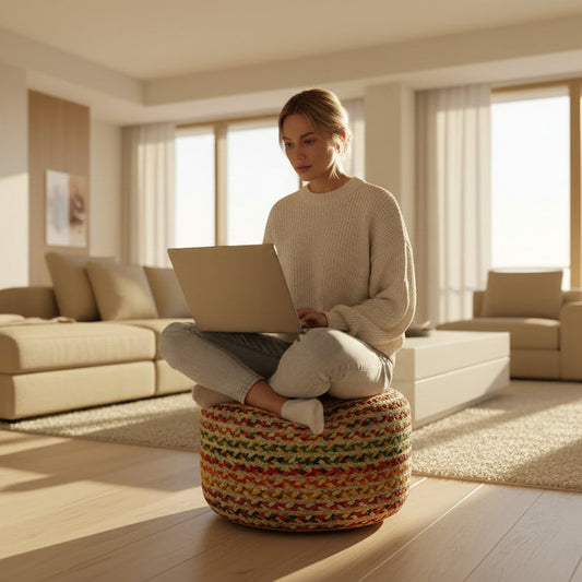 Handcrafted Multicolour Jute Pouffe