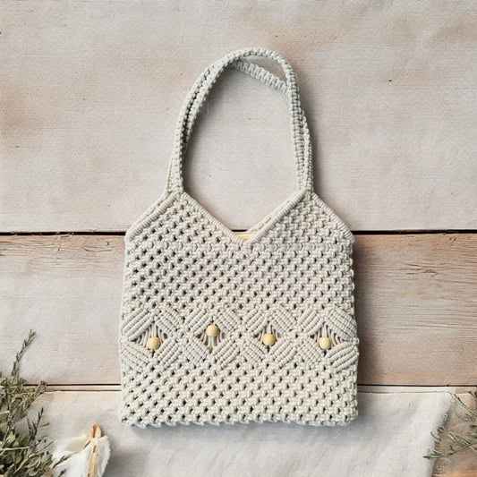 European Styled Cotton Crochet Boho Chic Handcrafted Macrame Tote bag for Women