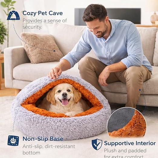 Premium Hooded Nesting Pet Bed | 65cm Grey