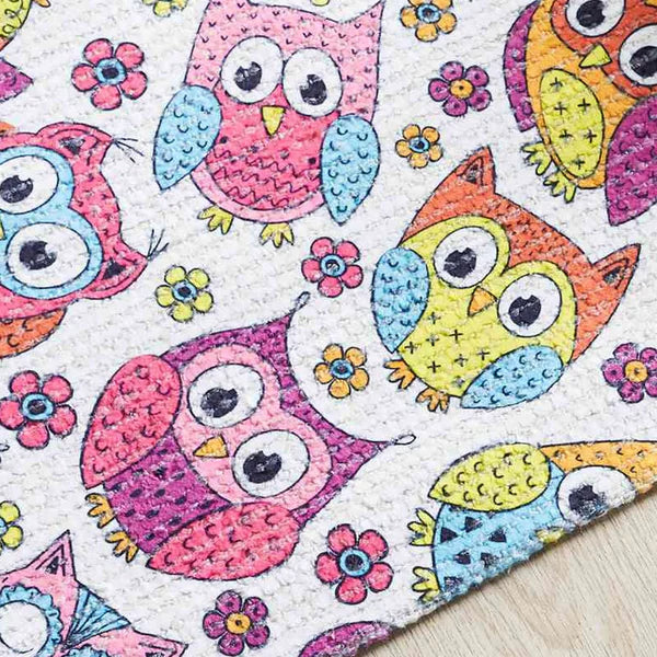 Printed Owl Kids Room Dhurrie Carpet