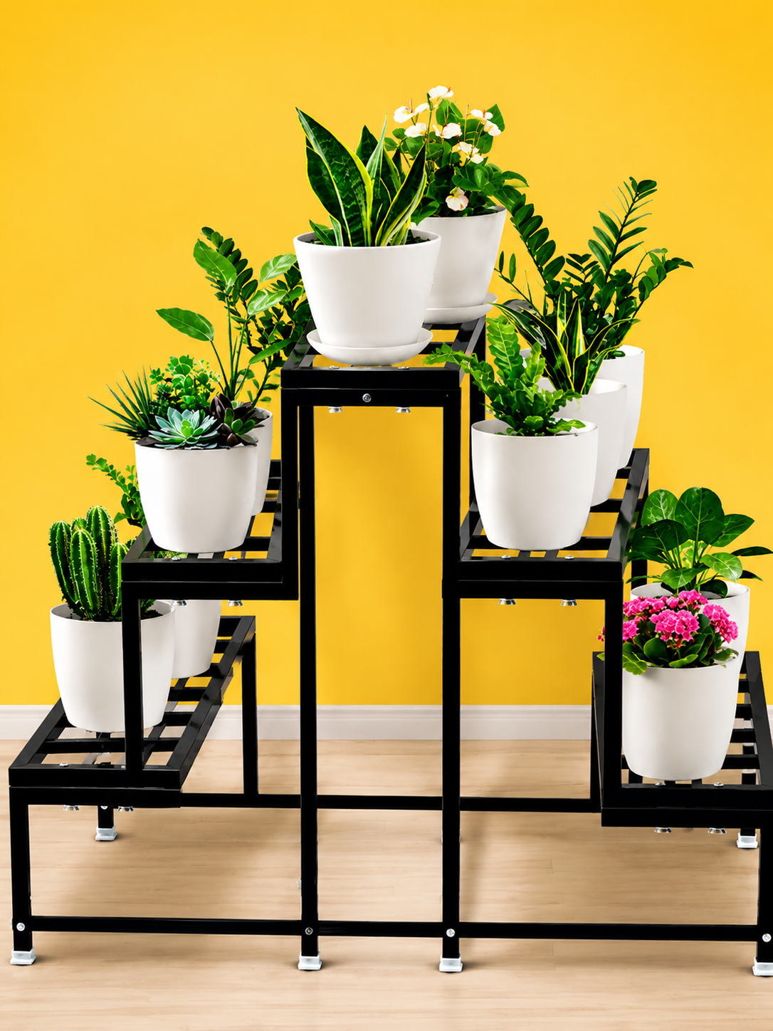 5-Sided Tiered Metal Plant Stand – Black Multi-Display Rack