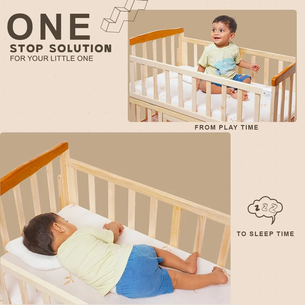 FurniFest Convertible Baby Cot Crib with Mattress and Mosquito Net | Multi-Functional Infant Cradle to Toddler Bed | Breathable Fabric and Locking Wheels