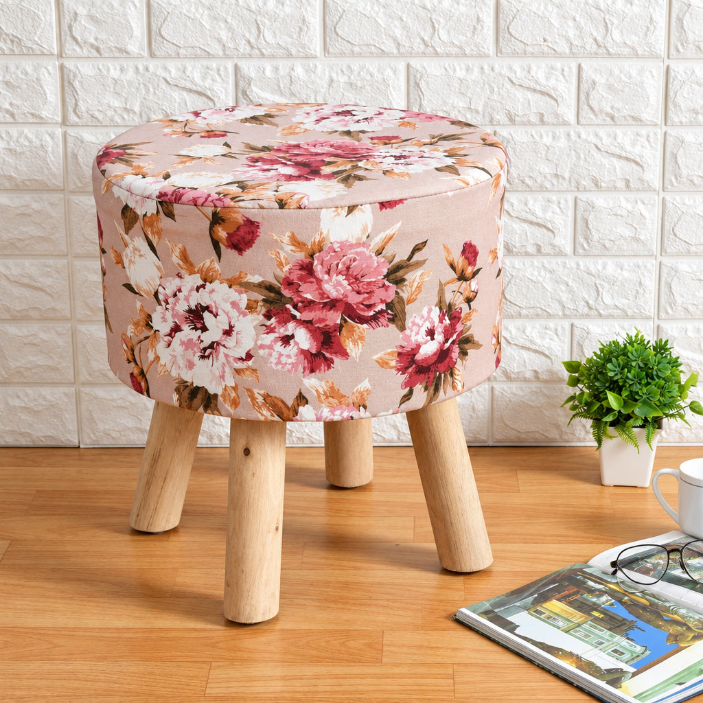 Pink Floral Pattern Ottoman Stool Pouffe
