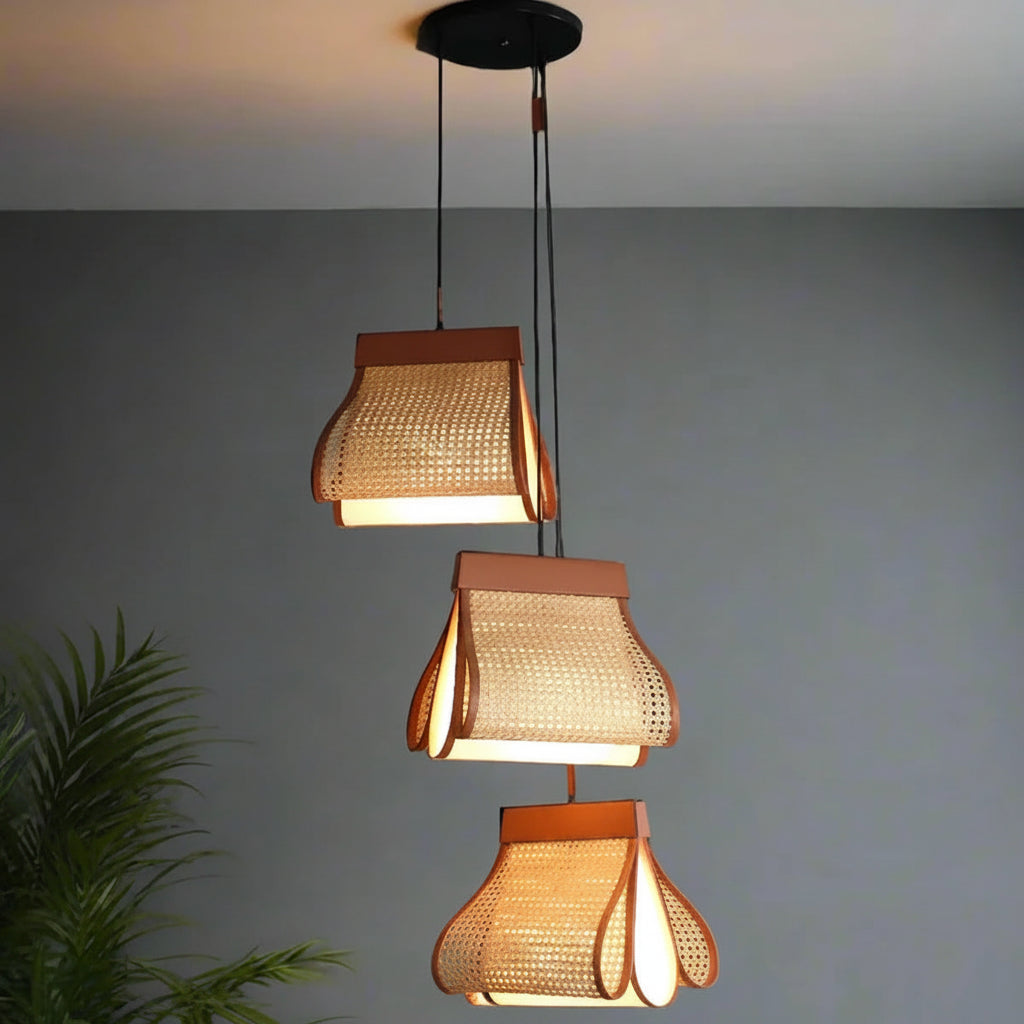 Pixie Rattan Cane Hanging Light Set of 3