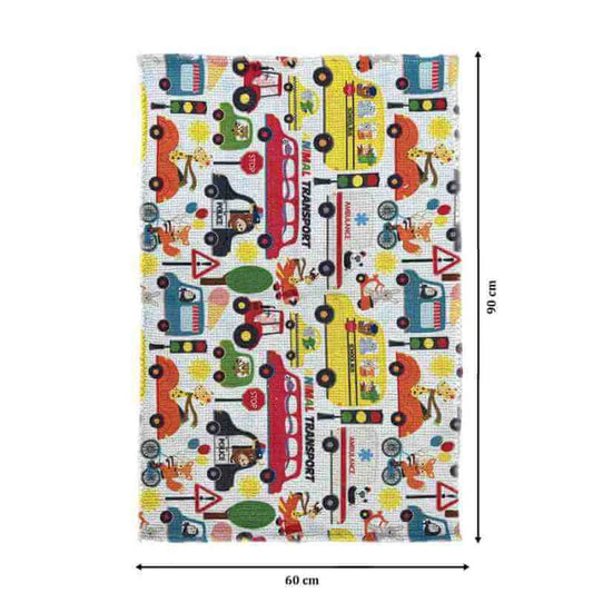 Printed Animal Transport Kids Room Dhurrie Carpet Rug Runner Floor Mat for Living Room Bedroom: 2 X 3 Feet Multi Color