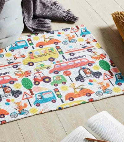 Printed Animal Transport Kids Room Dhurrie Carpet Rug Runner Floor Mat for Living Room Bedroom: 2 X 3 Feet Multi Color