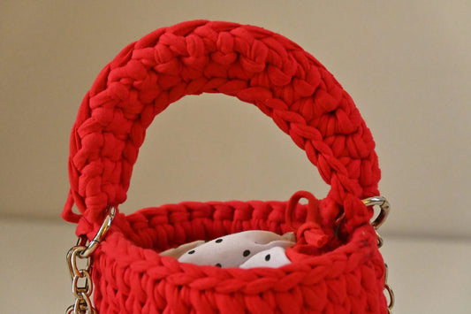 Handmade Vibrant Red Crochet Bucket Bag