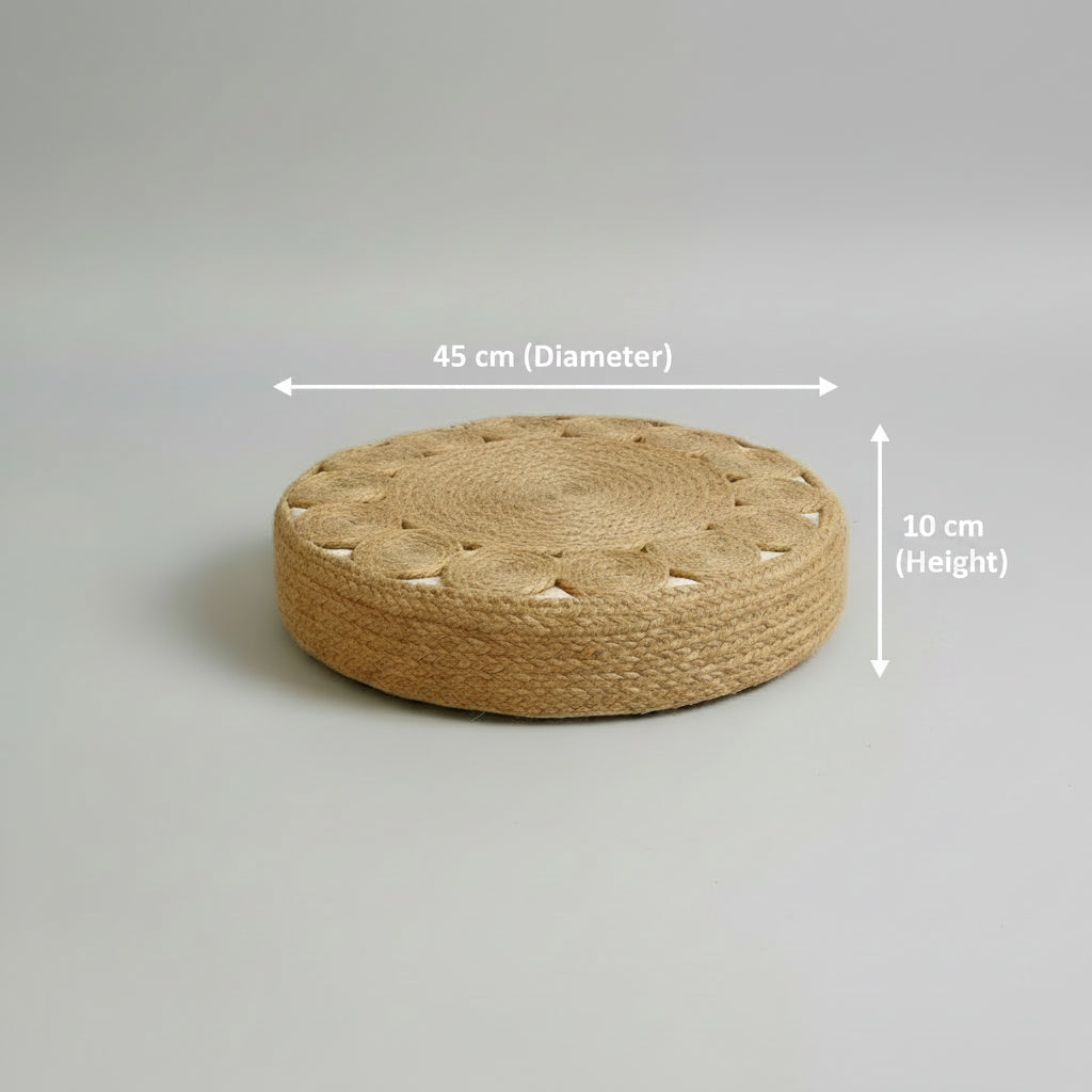 Handcrafted Round Jute Floor Cushion Pouf