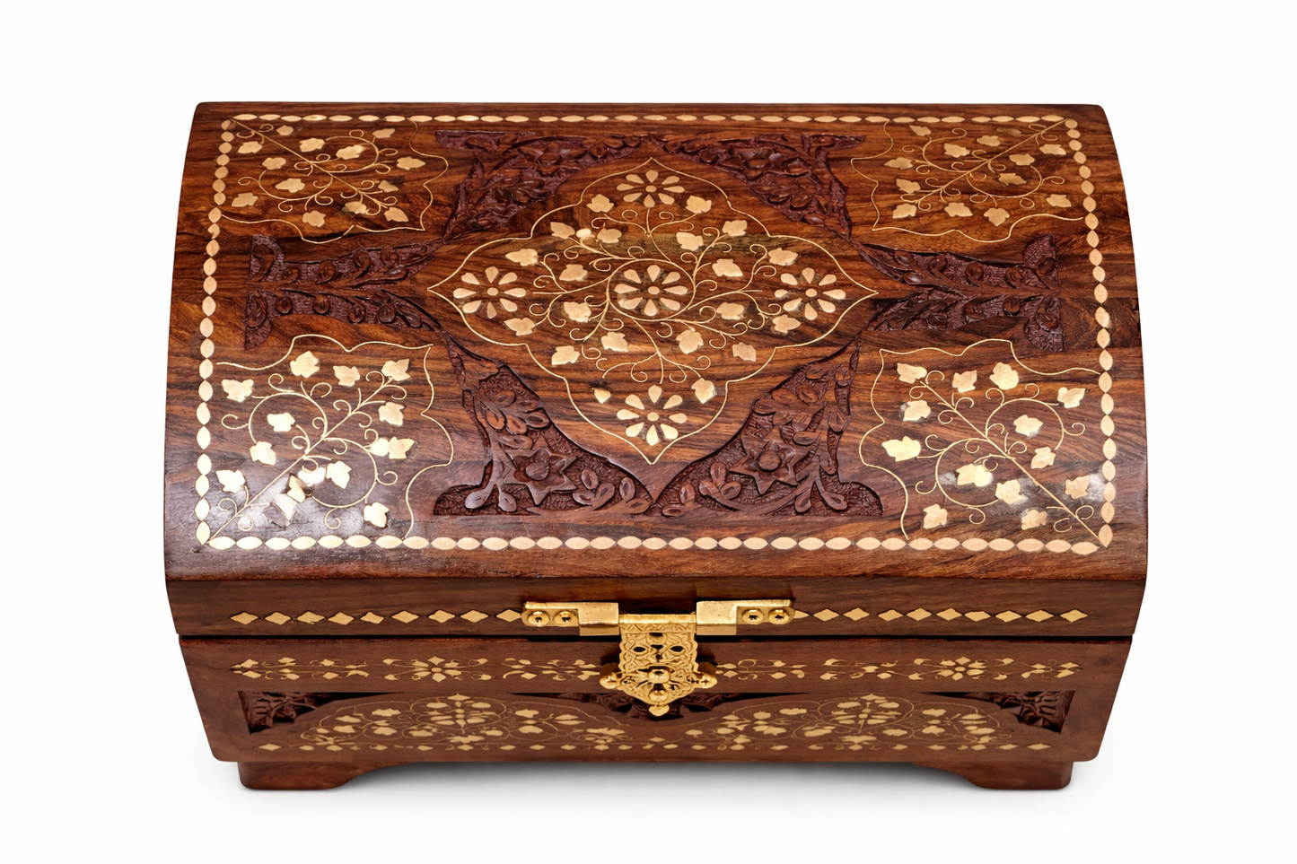 Handcrafted Sheesham Wood Treasure Chest Round Top II