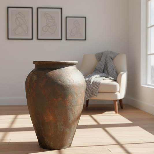 Epic Savanur Terracotta Urn – Handmade Dark Terracotta Sculptural Planter 26″, 30″ & 36″