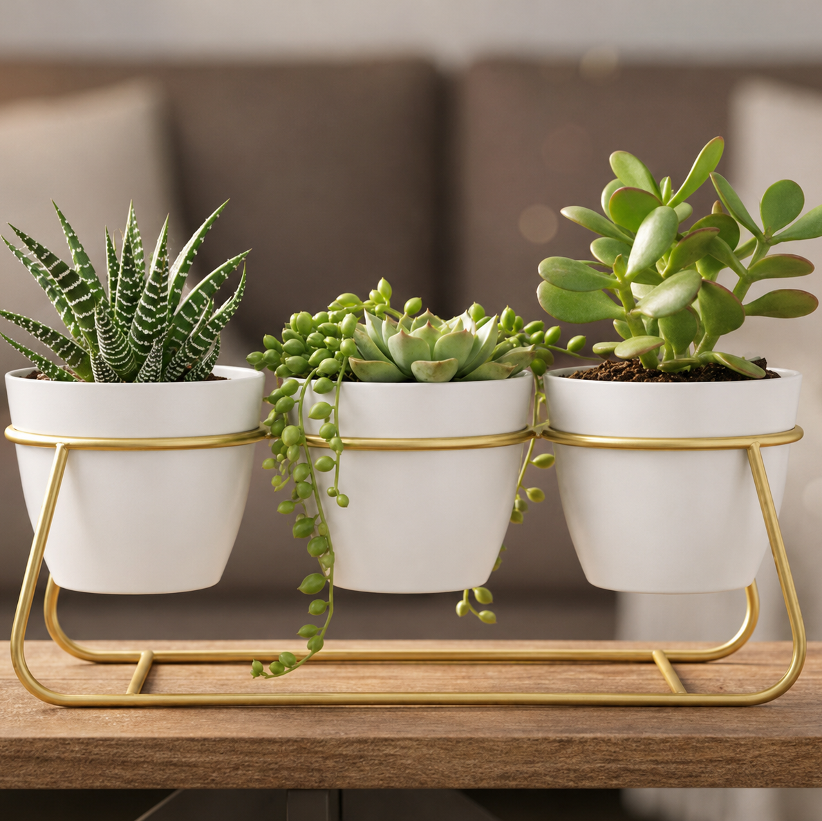 Triple Cylinder Planter Set Aqua Gold Black White
