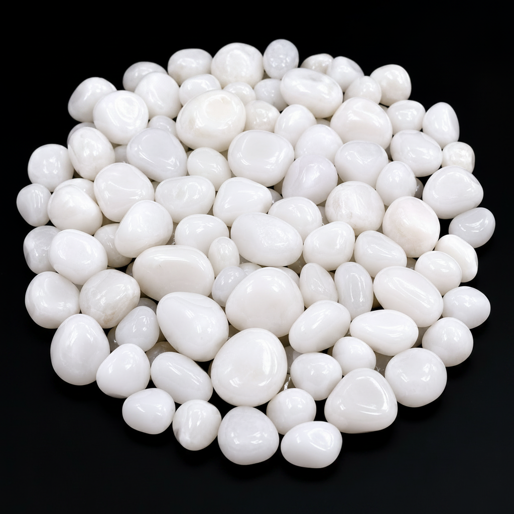 White pebbles on a black background