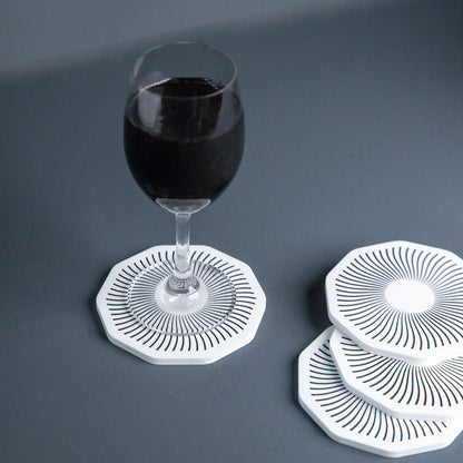 Connor Round White Man-Made Marble Coaster Set of 4