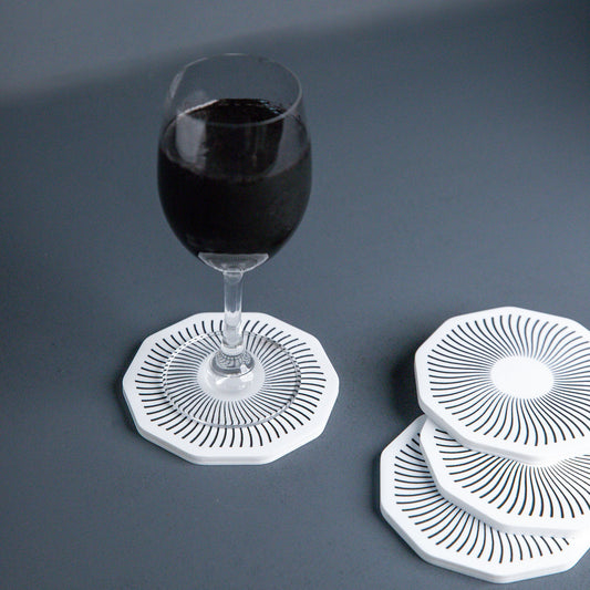 Connor Man-Made Marble Coaster | Round White Marble Effect | Set of 4