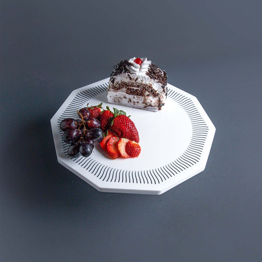 Christa Marble & Wood Cake Stand | Octagonal White Marble Top with Sheesham Wood Base
