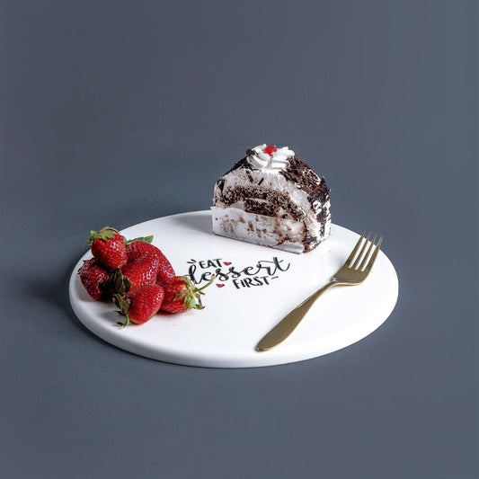 Cleo Man-Made Marble Dessert Server | Round White Marble Serving Plate