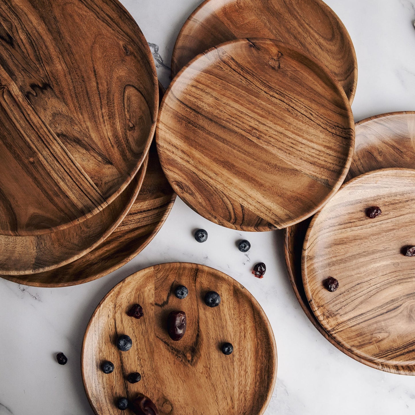 Dune Acacia Wood Plate Set | 8-Piece Dinnerware Collection | 4 Small & 4 Large