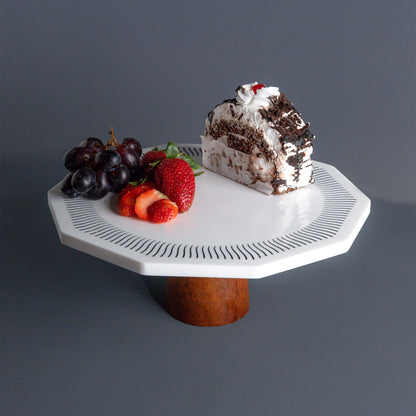 Christa Octagonal Marble & Wood Cake Stand