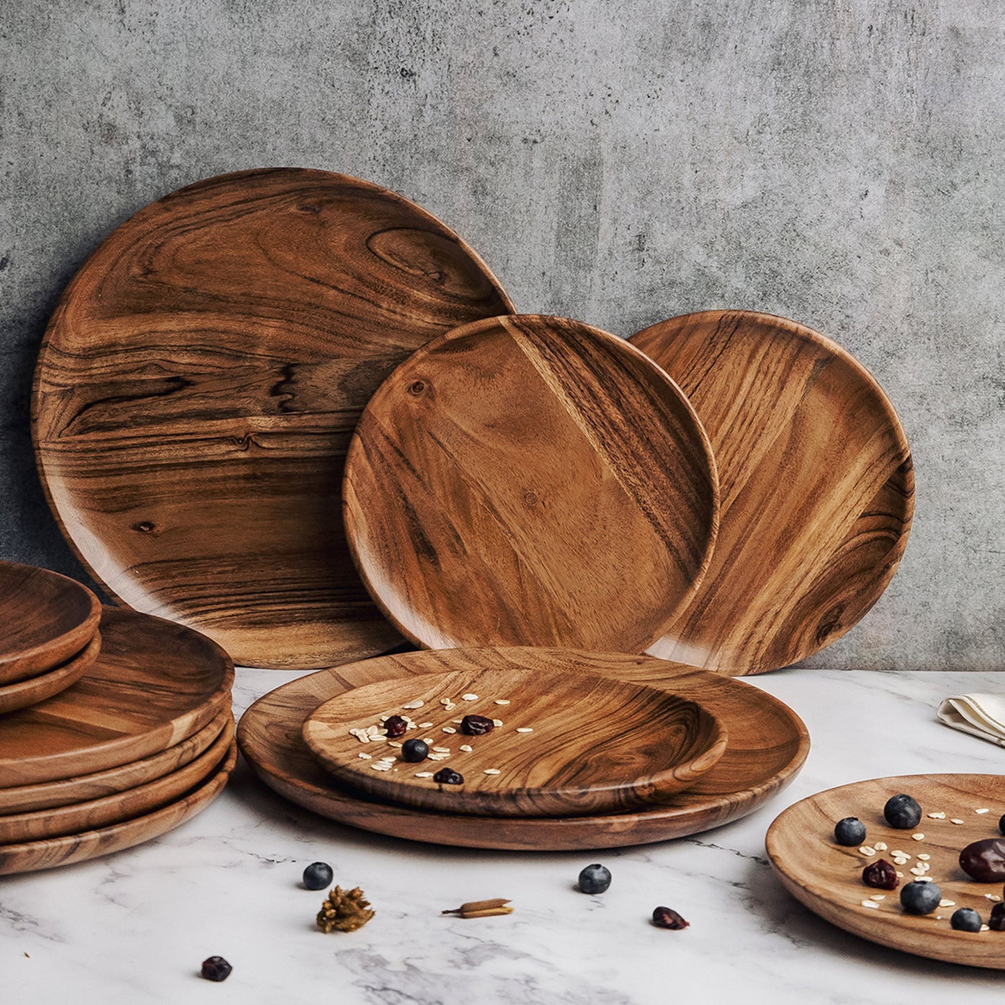 Dune Acacia Wood Plate Set 12-Piece Dinnerware