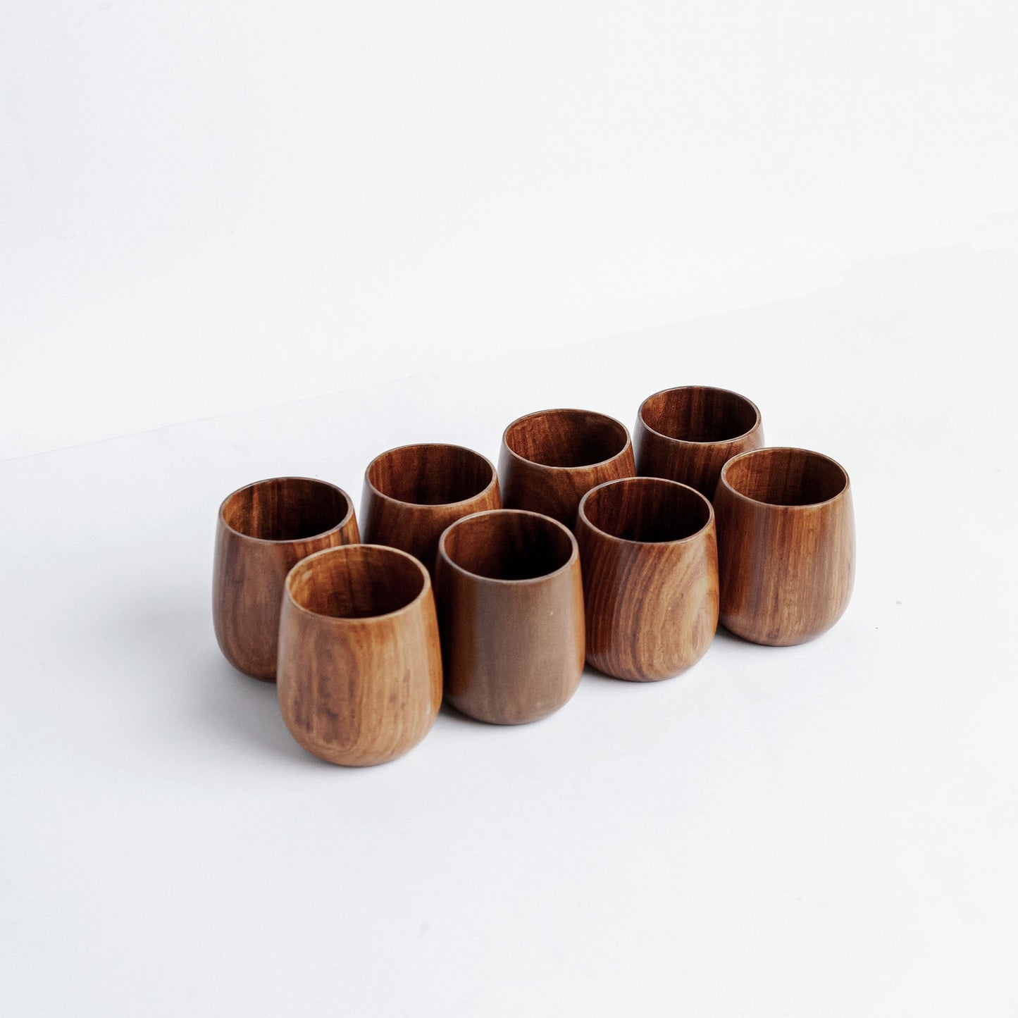 Azulik Sheesham Wood Glass Set | Handcrafted Wooden Tumbler Set of 8