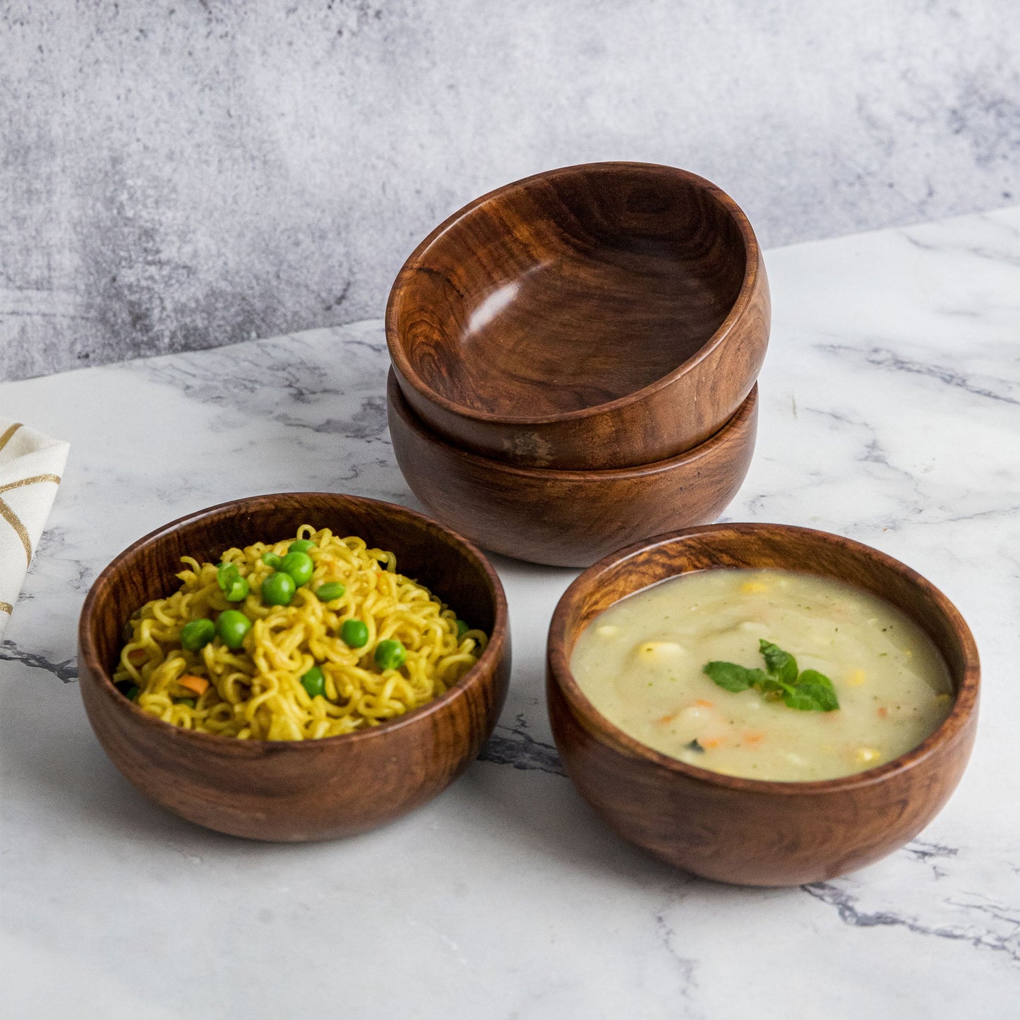 Azela Bowl Set of 4 | Handcrafted Sheesham Wood Snack & Soup Bowls