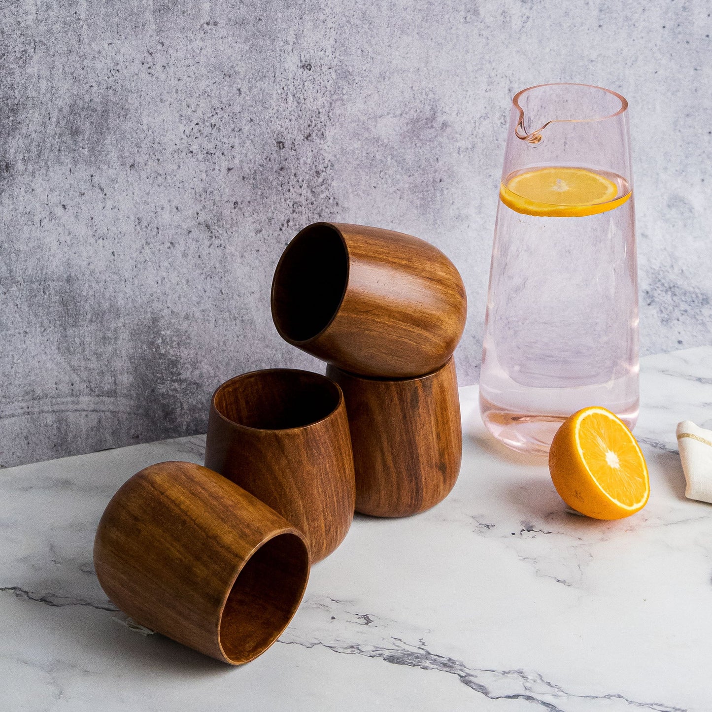 Azulik Sheesham Wood Glass Set | Handcrafted Wooden Tumbler Set of 4