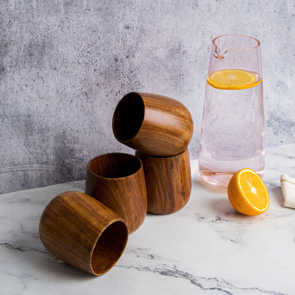 Azulik Sheesham Wood Glass Set | Handcrafted Wooden Tumbler Set of 4