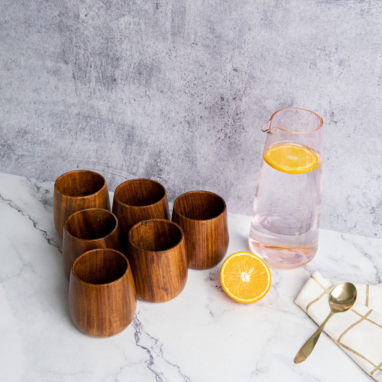 Azulik Sheesham Wood Glass Set | Handcrafted Wooden Tumbler Set of 6