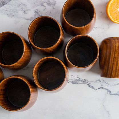 Azulik Sheesham Wood Glass Set | Handcrafted Wooden Tumbler Set of 8