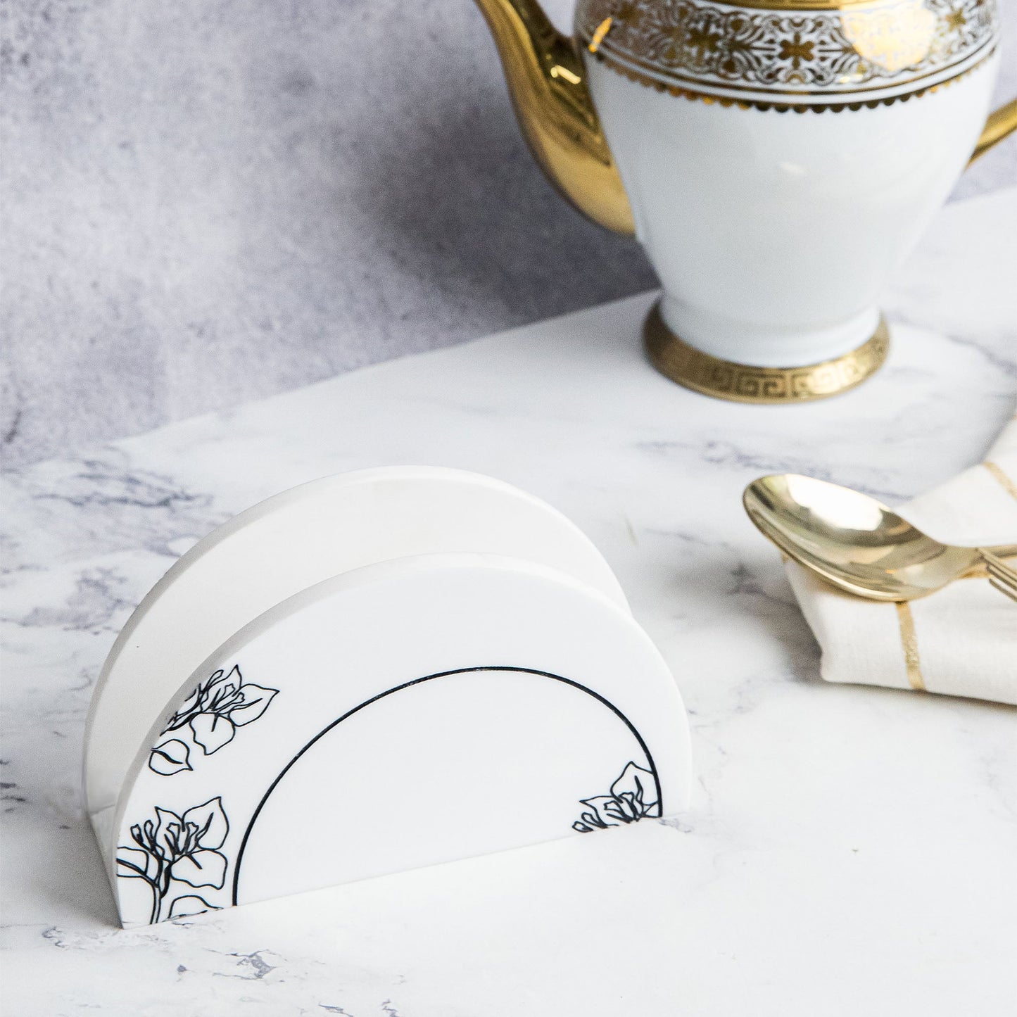 Flora Marble Napkin Holder Handcrafted Tissue Stand