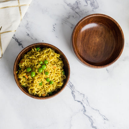 Azela Bowl Set of 2 | Handcrafted Sheesham Wood Snack & Soup Bowls