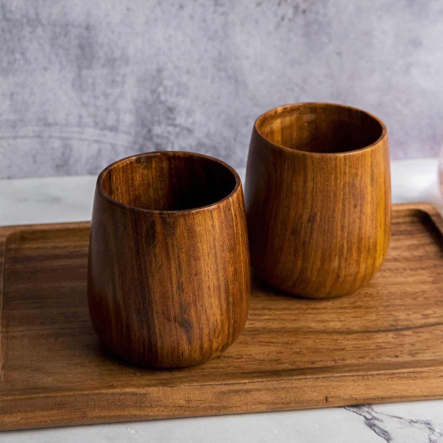 Azulik Sheesham Wood Glass Set | Handcrafted Wooden Tumbler Set of 2