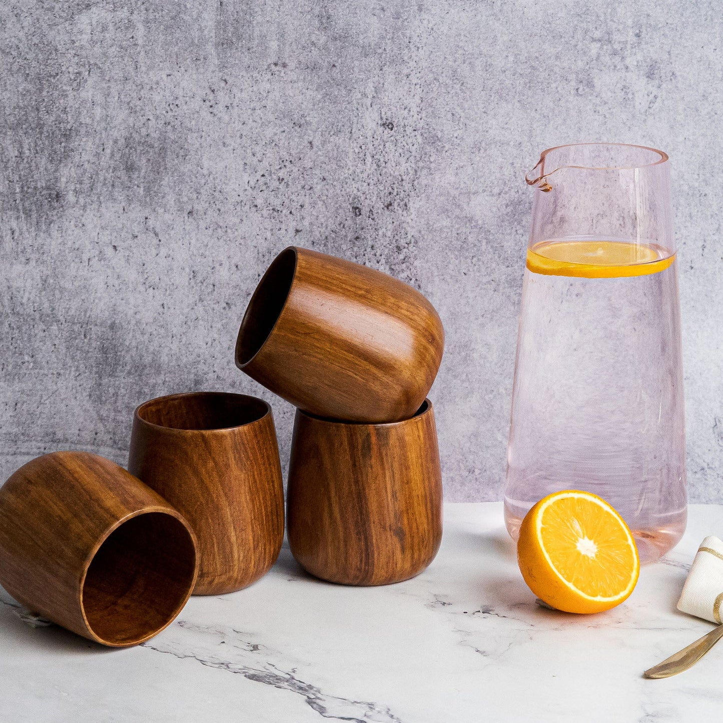 Azulik Sheesham Wood Glass Set | Handcrafted Wooden Tumbler Set of 4