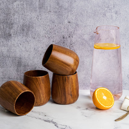 Azulik Sheesham Wood Glass Set | Handcrafted Wooden Tumbler Set of 4