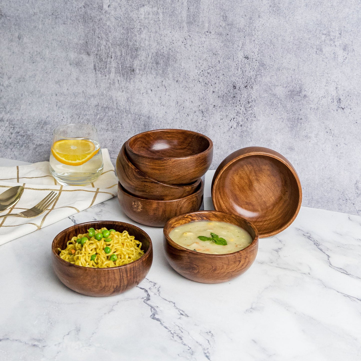 Azela Bowl Set of 6 | Handcrafted Sheesham Wood Snack & Soup Bowls