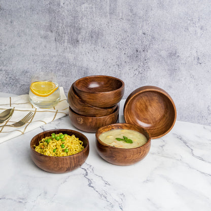 Azela Bowl Set of 6 | Handcrafted Sheesham Wood Snack & Soup Bowls