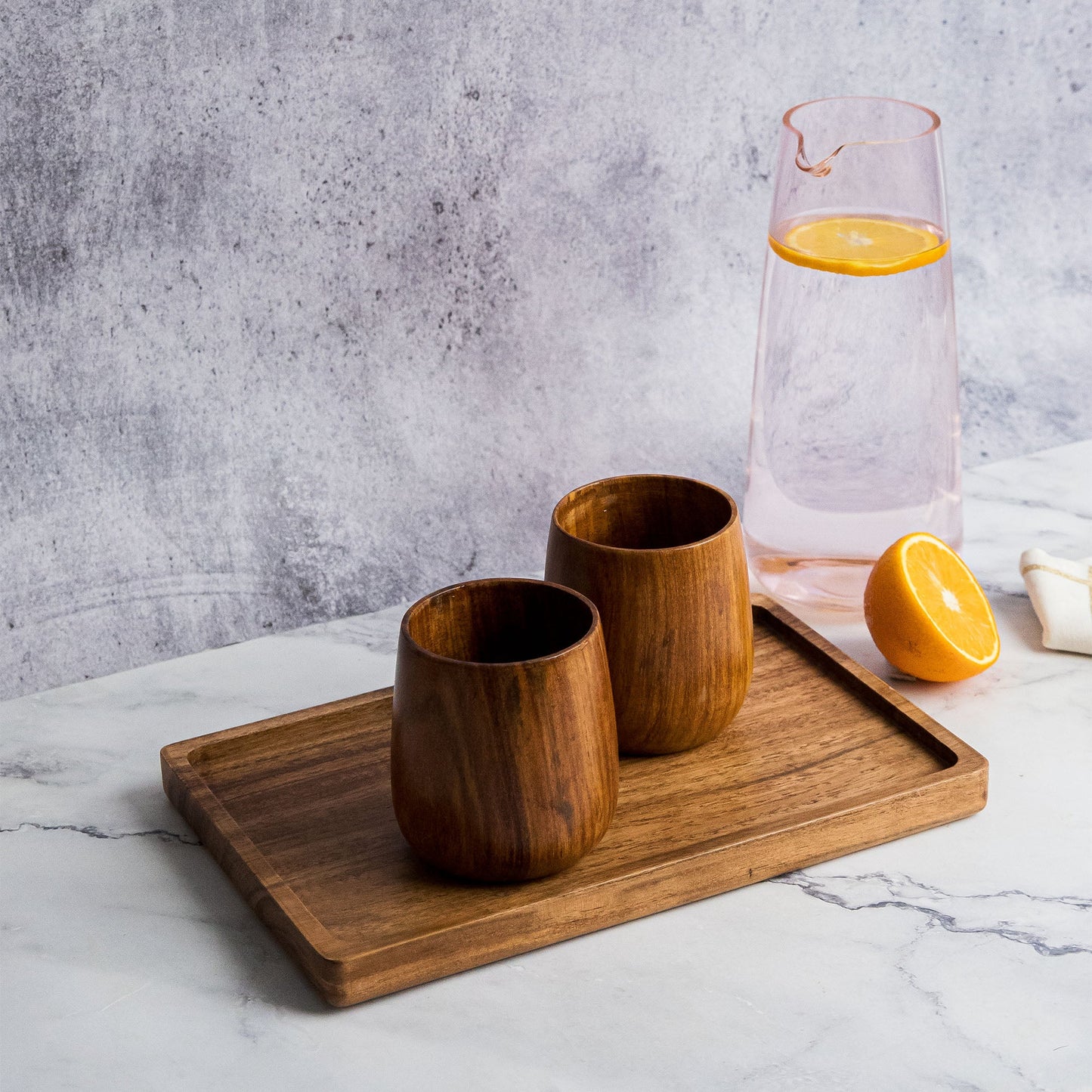 Azulik Sheesham Wood Glass Set | Handcrafted Wooden Tumbler Set of 2