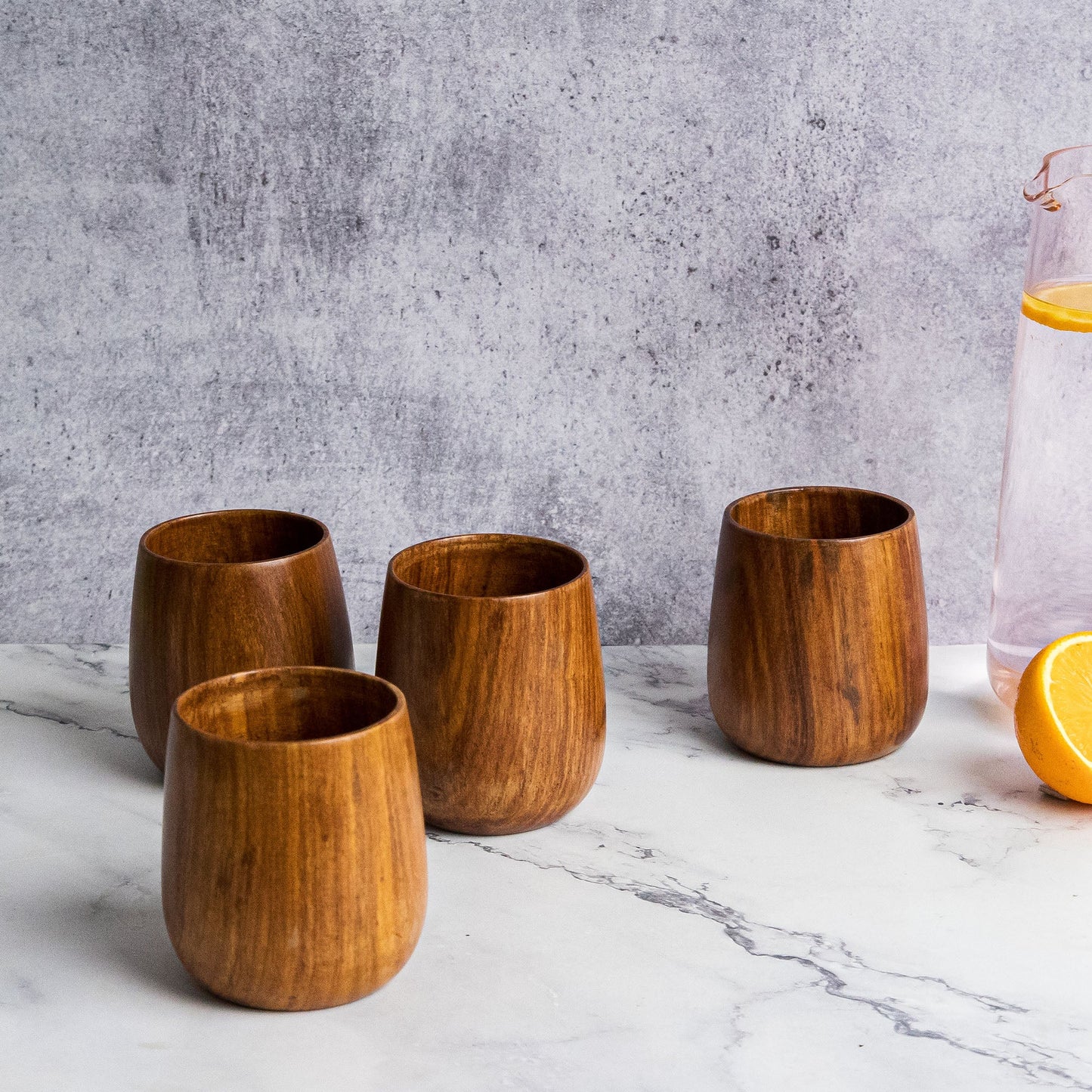 Azulik Sheesham Wood Glass Set | Handcrafted Wooden Tumbler Set of 4