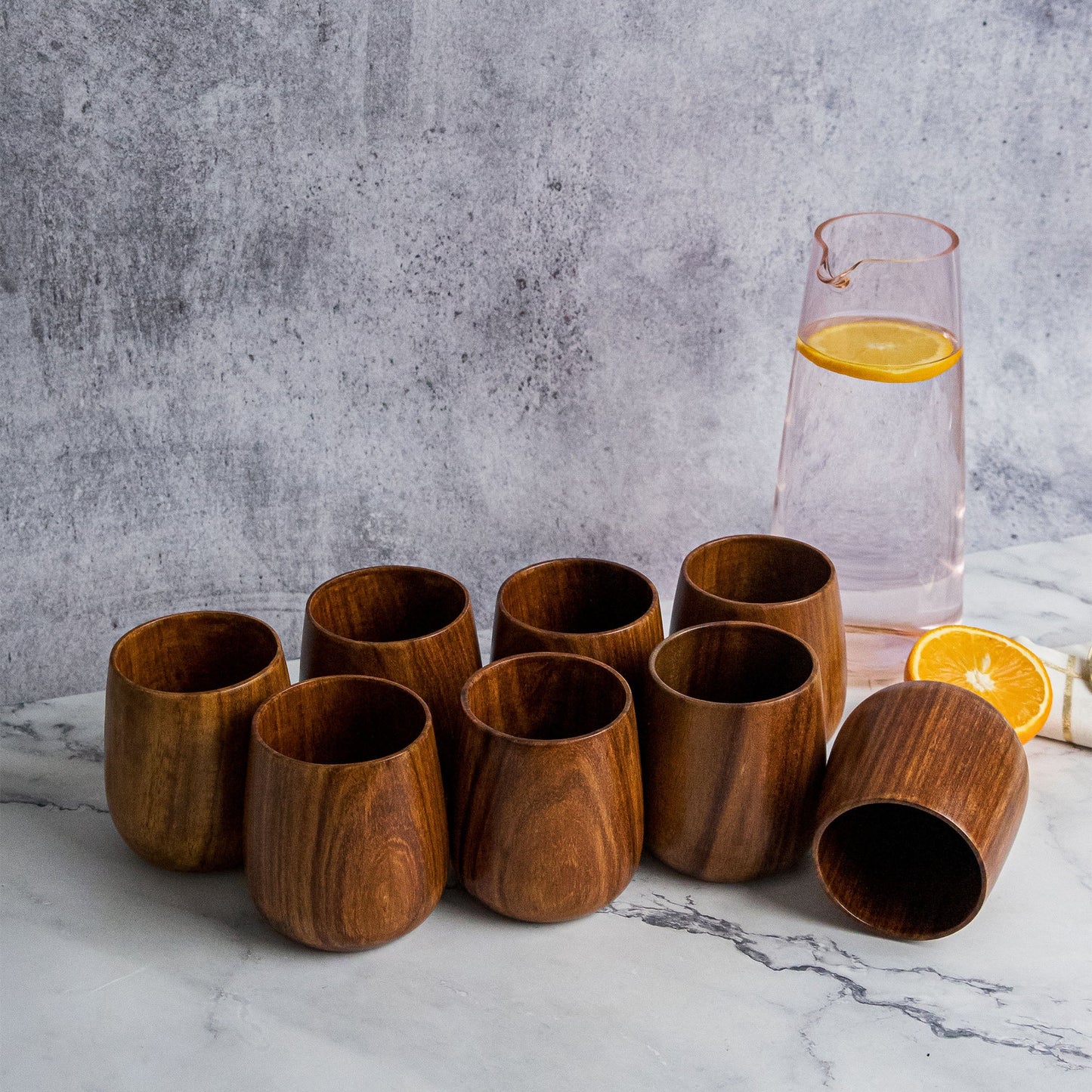 Azulik Sheesham Wood Glass Set | Handcrafted Wooden Tumbler Set of 8