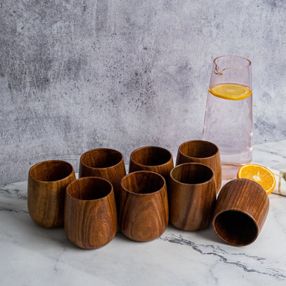Azulik Sheesham Wood Glass Set | Handcrafted Wooden Tumbler Set of 8