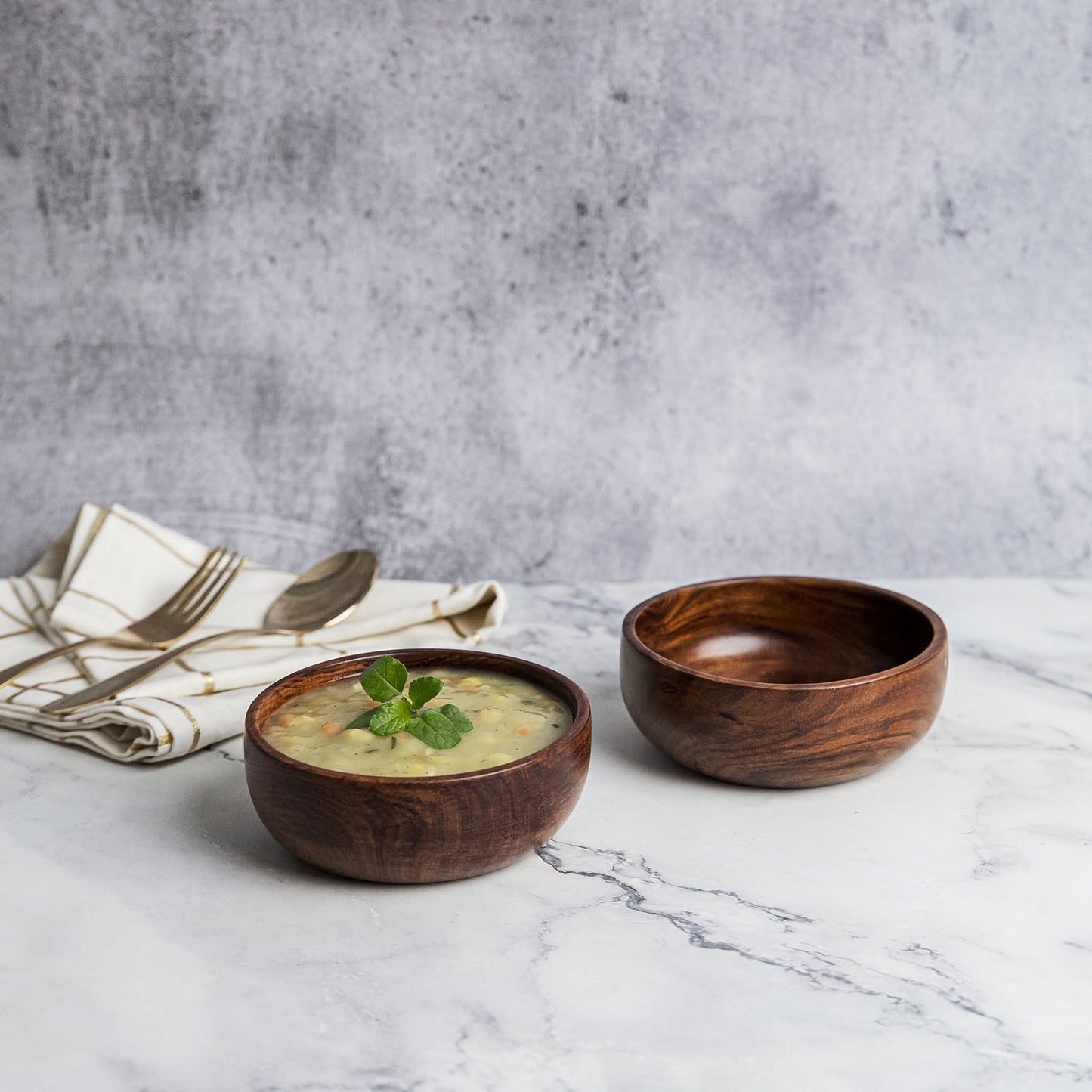 Azela Bowl Set of 2 | Handcrafted Sheesham Wood Snack & Soup Bowls