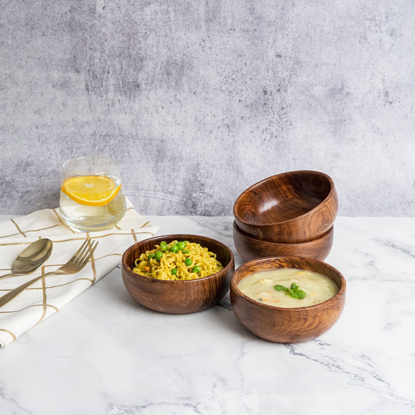 Azela Bowl Set of 4 | Handcrafted Sheesham Wood Snack & Soup Bowls