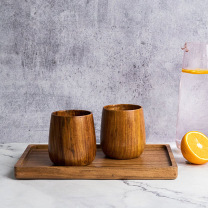 Azulik Sheesham Wood Glass Set | Handcrafted Wooden Tumbler Set of 2