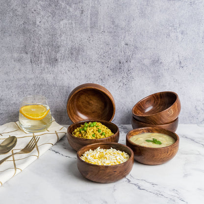 Azela Bowl Set of 6 | Handcrafted Sheesham Wood Snack & Soup Bowls