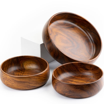Baro Sheesham Wood Bowl Set | 1 Large & 2 Medium Serving Bowls | Natural Rosewood