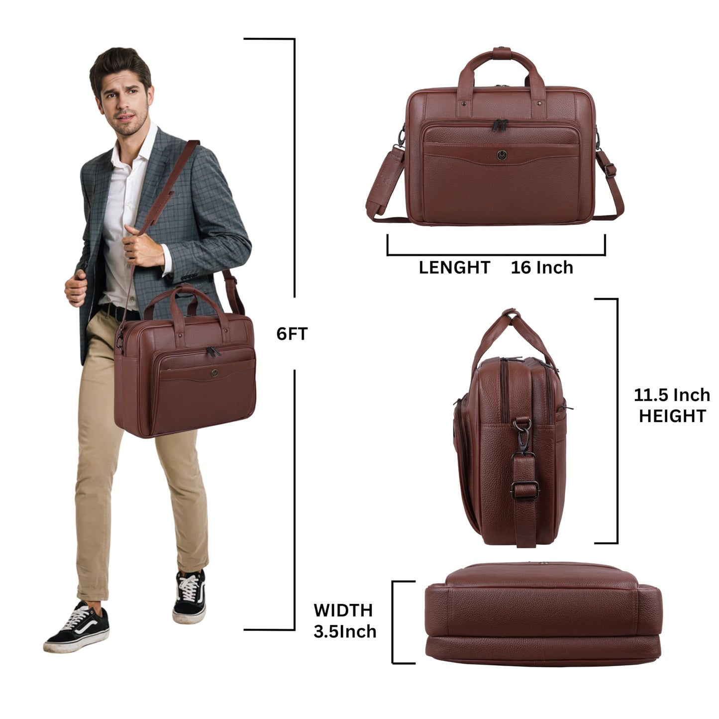 Wildhorn Executive Leather Attache & Work Bag | Premium Business Travel Bag