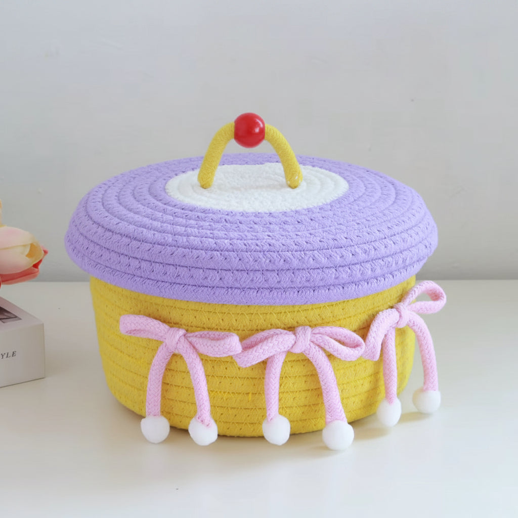 Handwoven Multicolor Cotton Rope Basket with Lid